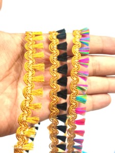 Dentelle à franges colorée de style ethnique en polyester, largeur 2,2 cm, avec petites pampilles, marque Kalong, pour téléphone portable - Product Image 3