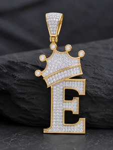 Pendentif Couronne Hip Hop Lettre E Personnalisée en Argent Sterling 925 Moissanite Sertie, Bijou Statement Streetwear pour Homme, Cadeau de Luxe - Product Image 1