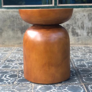 Indonesian Handmade Solid Suar Wood <b>Stool</b> Side Table Minimalist Sculptural Bowl Top Design Natural Finish Indoor Living Room Bed - Product Image 2