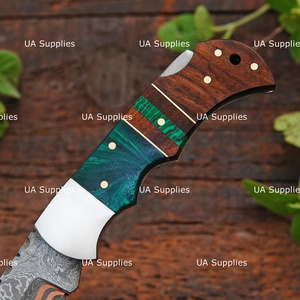 มีดพับ UA Supplies Artisan Copper Damascus Steel แบบล็อคด้านหลัง ทำด้วยมือ ระดับอุตสาหกรรม EDC ความยาวรวม 6.5 นิ้ว - Product Image 6