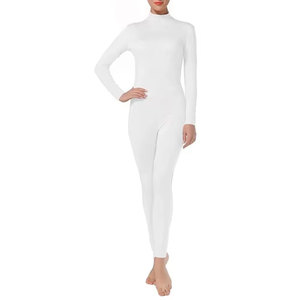 Combinaison longue blanche en maille pour femme, col roulé, taille haute, coupe ajustée, respirante, en coton et élasthanne, style bodycon - Product Image 6