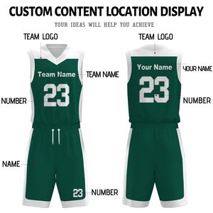 Conjunto de Uniforme de Baloncesto Verde Personalizado, Cuello en V, Sin Mangas, Poliéster que Absorbe la Humedad, Unisex para Adultos, Todas las Temporadas - Product Image 4