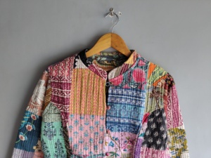 <b>Quilted</b> Patchwork Jacket Women's Mandarin Collar Full Sleeve Cotton Autumn Style Regular Length <b>Single</b> Button Patch Pocket gift - Product Image 4