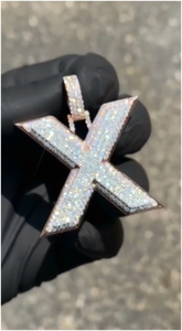 Colgante de Hip Hop con Letra Inicial X, Chapado en Plata 925, con Incrustaciones de Moissanita VVS de Corte Brillante Redondo, Personalizado - Product Image 3