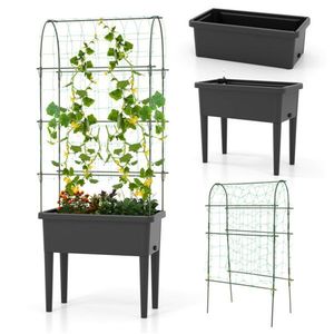Letto da giardino sopraelevato con vaso di fiori unico disegno di traliccio e cancelli - Product Image 1