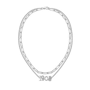 Silver 1908 Layered <b>Necklace</b> with Number Pendant Double Link Chain Elegant <b>Statement</b> Women Fashion Jewelry Everyday Party - Product Image 4