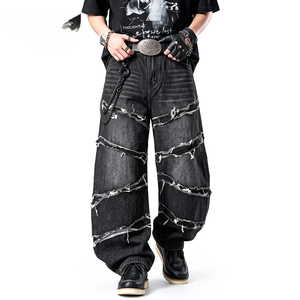 Jeans de Mezclilla Negros Lavados Estilo Gótico Y2K de Pierna Ancha y Corte Regular para Hombre, Cintura Media, 100% Algodón, Pantalones de Estilo Urbano - Product Image 6