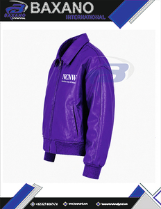 Women's NCNW for <b>Purple</b> PU Leather Custom Sorority <b>Varsity</b> <b>Jacket</b> Breathable Windproof Winter Outerwear Leather <b>Jacket</b> - Product Image 5