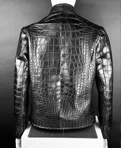 Veste moto en cuir véritable gaufré crocodile pour homme, col montant, fermeture éclair, coupe ajustée, style hiver - Product Image 2