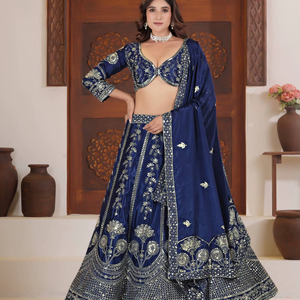Lehenga Choli de Seda Chinon para Mujer, Estilo Étnico Tradicional Indio, para Fiestas, con Bordado Zari, Materiales Reciclados, Corte Regular, para Bodas - Product Image 1