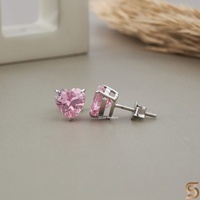 Pendientes de Diamante en Forma de Corazón Rosa, Oro Sólido de 14K con Baño de Rodio, Diseño de Joyería Elegante y Romántico para Mujer, Regalo de Lujo para Uso Diario