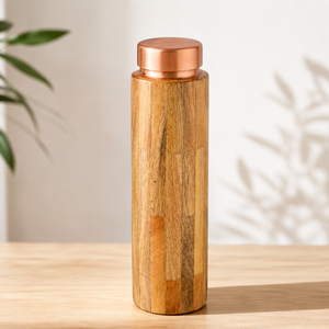 Botella de Agua de Madera Premium con Tapa de Cobre, Acabado de Madera Natural, Reutilizable, Ecológica, para el Hogar, la Oficina, Viajes y Regalos - Product Image 1