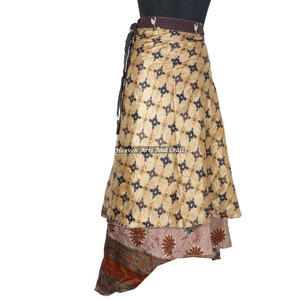 New Double Layer Magic Desi Sari Silk Wrap <b>Skirts</b> Women Wear Vintage Silk Sari Long Length Wrap Around <b>Skirt</b> 2 Layer Saree <b>Boho</b> - Product Image 4