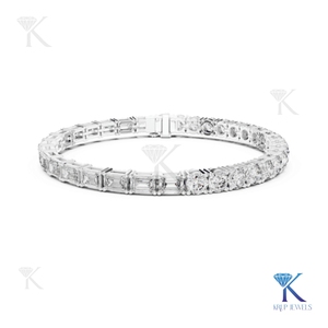 Lab Grown Diamond Alternating Emerald Cut Bracelet 14K <b>Solid</b> <b>Gold</b> Fine Unisex Luxury Jewelry Gift - Product Image 2