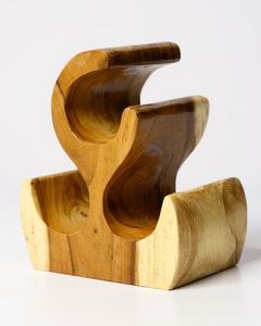 Porte-bouteilles en bois massif fait main, design floral contemporain, 6 bouteilles, support à bouchons autoportant pour cuisine, salle à manger, bar - Product Image 2