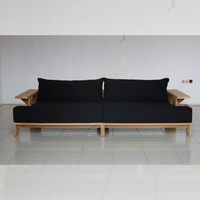 Sofá Moderno Cuadrado para Villa, Estructura de Madera de Teca Sólida, 3 Plazas, Funda Lavable Extraíble, Tapicería de Tela Personalizable, para Apartamento u Hotel
