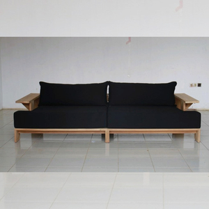 Modern <b>Sofa</b> Solid Teak Wood Frame 3 Seater Removable Washable <b>Cover</b> Fabric Upholstery Customizable Cushion Colors <b>for</b> Home - Product Image 1