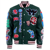 Veste universitaire verte personnalisée, style baseball, pour homme, streetwear vintage, avec patch brodé chenille 3D sur le devant