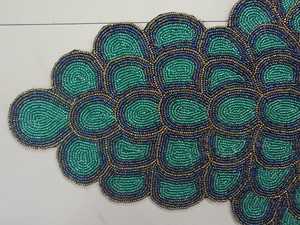 Handmade Bohemian Oval Table <b>Runner</b> Fabric Mat <b>Green</b> Blue Embroidered Design Decorative Placemat for Dining Table - Product Image 3