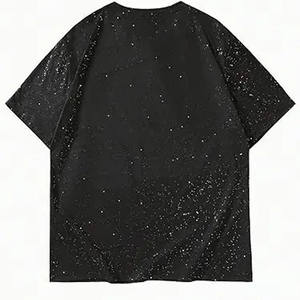 T-shirt graphique personnalisé pour homme avec étoiles en strass, noir, style streetwear vieilli, coupe oversize, effet scintillant et tendance - Product Image 3