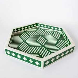 Luxury Eco-Friendly Bone Inlay Base Durable Square Polished <b>Storage</b> <b>Tray</b> Geometric/Mosaic Pattern Ottoman Coffee Table - Product Image 1