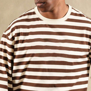 Premium Stitching Wholesale Men's <b>Brown</b> And White Striped O-Neck <b>Long</b> <b>Sleeve</b> Knitted T-Shirt Casual Style Plus Size Cotton <b>Top</b> - Product Image 3