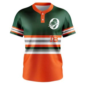 เสื้อเบสบอลสีเขียวส้มสำหรับผู้ชาย เสื้อทีมแบบติดกระดุม ชุดกีฬามืออาชีพ น้ำหนักเบา ระบายอากาศได้ดี - Product Image 1