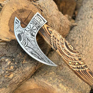 Hacha Vikinga Nórdica Escandinava con Cabeza de Acero al Carbono Hecha a Mano, Mango de Madera, Decorativa, Coleccionable, para Supervivencia - Product Image 4