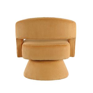 Moderna Poltrona Girevole di Lusso in Legno Massello con Rivestimento in Morbido Velluto a Coste, Seduta Imbottita Elegante Gialla per Soggiorno - Product Image 6