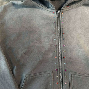 Sweat à capuche décontracté en molleton 100 % coton avec strass, écologique, idéal pour un style quotidien et la mode urbaine - Product Image 5