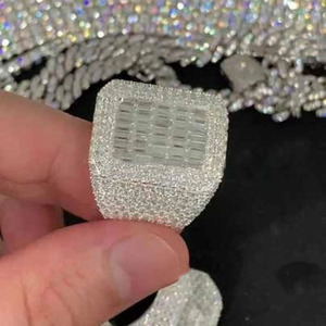 Men's <b>Iced</b> Out Moissanite Diamond Cluster Hip Hop <b>Ring</b> 925 Sterling Silver Rhodium Plated Baguette Cut Prong Setting - Product Image 5
