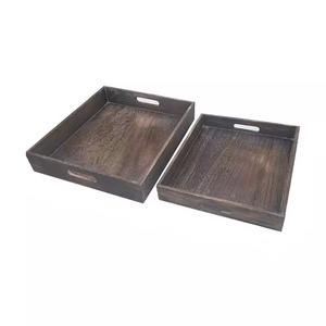 Plateau de service rectangulaire en bois massif Vellwood, design minimaliste, durable, type assiette, ensemble de plateaux de service en bois faits à la main - Product Image 5