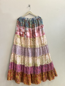 Floor Length Ruffled Silk <b>Skirt</b> For Women Bohemian Flared Maxi <b>Skirt</b> - Product Image 3