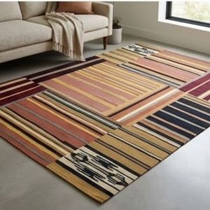 Tapis rectangulaire patchwork très vendu, en laine et acrylique, fait main, style bohème, antidérapant, pour salon - Product Image 3