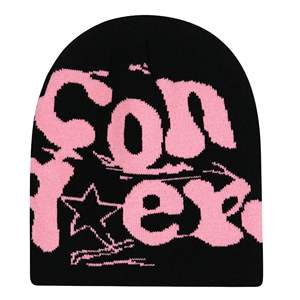 Gorro de punto de invierno con logotipo jacquard personalizado de bajo MOQ, bordado, acrílico/algodón, de secado rápido, sublimado, con diseño de calavera acanalada y lazos de puntos. - Product Image 3