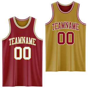 Trendy Reversible Basketball Jersey Set Mesh Maroon Gold Team Uniform Sublimation Breathable Men Youth Training Sports Clothing - Product Image 2