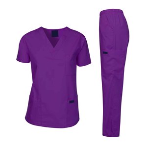 Unisex Medical <b>Scrub</b> Uniform Set V Neck Short Sleeve Healthcare Workwear Comfortable <b>Nursing</b> Top and Pants Woven Fabric - Product Image 1