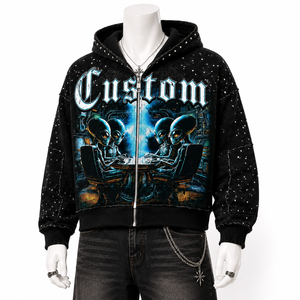 Sudadera con capucha Glory Custom extragrande con cremallera y pedrería, 100% algodón, tela transpirable, estilo vintage nuevo, estampado DTG, unisex. - Product Image 5