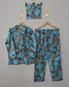 Ensemble de pyjama en coton tissé exquis en deux pièces, fabriqué en coton respirant de qualité supérieure, imprimé motif léopard, élégant - Product Image 4