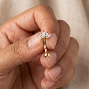 Anillo de ombligo de oro de 14k con diamante marquesa en forma de flor, joyería para el ombligo de mujer, conjunto de joyería de moda para fiestas románticas. - Product Image 3