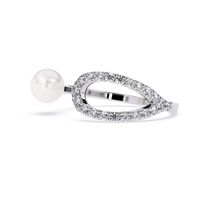 Bague en or blanc pour femme avec perle et halo de diamants taille brillant rond, bande luxueuse pour un usage quotidien - Product Image 2