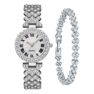 Conjunto de Reloj para Mujer, Reloj de Cuarzo de Aleación de Dos Piezas con Brazalete Moderno, para Uso Diario y Regalos, Accesorios de Moda para Mujer - Product Image 5
