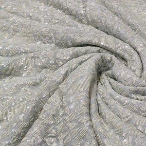 Premium Sequence Embroidery Fabric For Women Fashion Wear Designer <b>Garments</b> Party Wear Dresses Kaftan Abaya Bridal Wear - Product Image 2