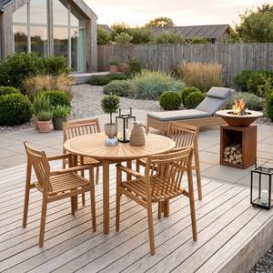 Wooden Garden <b>Table</b> Set <b>Outdoor</b> Patio Furniture <b>Round</b> <b>Table</b> <b>and</b> <b>Chairs</b> for Poolside Yard Villa - Product Image 4