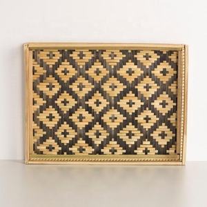 Modern Black & Natural <b>Bamboo</b> Tray Rectangular Serving Tray Decorative Food Tray With Slatted Design <b>Table</b> Organizer - Product Image 5