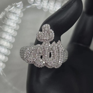 925 Sterling Silver Gold Plated <b>Iced</b> Out Cluster Allah Engagement Hip Hop Style Wedding <b>Ring</b> Special Occasion Anniversary Gift - Product Image 1