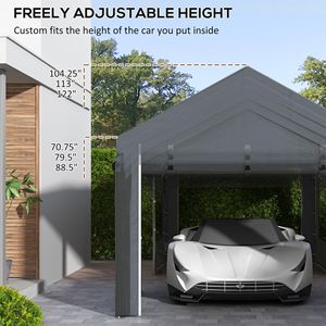 Tettoia per Auto Resistente 20FT X 10FT con 4 Finestre a Rete e 4 Porte, Altezza Regolabile, Grigia - Product Image 5
