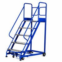 Échelle à plateforme industrielle à quatre roues en aluminium, fabrication OEM en Malaisie, 350 kg, bleue, Tayo Storage, 600x400 mm