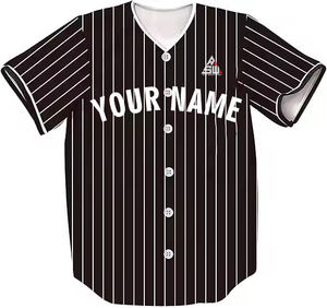 เสื้อเบสบอลสีดำแบบสั่งทำปี 2025 คอวีสีขาวติดกระดุม ชุดทีมพร้อมปักชื่อและหมายเลขแบบมืออาชีพ ขายส่ง - Product Image 2