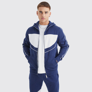 Men's Blue <b>White</b> Solid Quick Dry Breathable Eco-Friendly Hooded Tracksuit Full Length Cotton Casual <b>Joggers</b> Side Pockets Elastic - Product Image 6